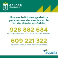 Aqualia recuerda los números de teléfonos para avisos de averías en Gáldar