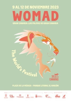 El icónico león de WOMAD dibuja un globo terráqueo en el cartel que celebra el trigésimo aniversario del Festival