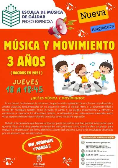 Los niños y niñas de tres años ya pueden tener su primer contacto con la música en la Escuela Municipal de Música de Gáldar