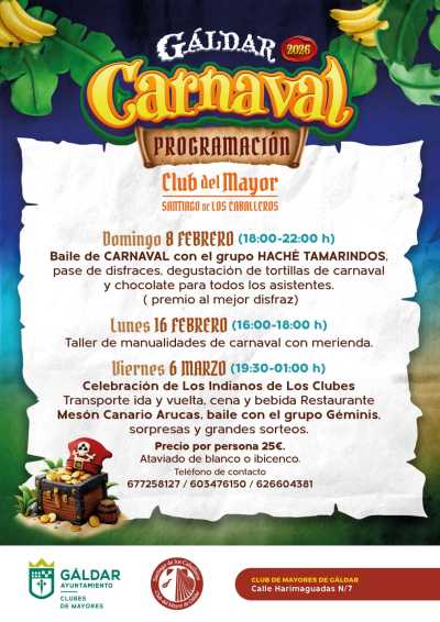 Los clubes de mayores de Gáldar y Sardina se suman al Carnaval con bailes, talleres y la Fiesta de Los Indianos