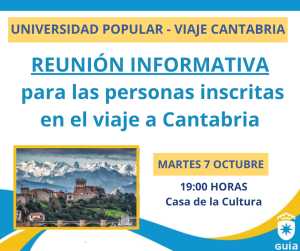 La Universidad Popular de Guía convoca la última reunión informativa antes del viaje a Cantabria