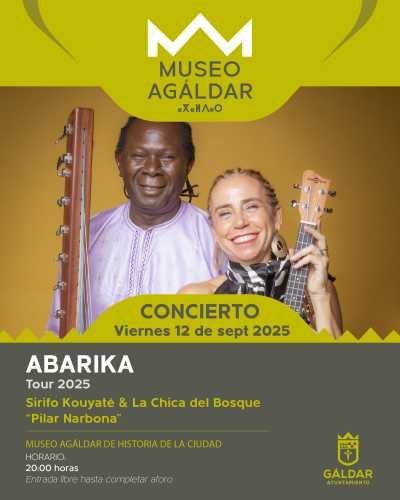 El próximo viernes 12 de septiembre, a las 20:00 horas, el Museo Agáldar de Historia de la Ciudad será escenario del concierto &#039;Abarika&#039;, un espectáculo que propone un viaje sonoro entre África Occidental y Andalucía, a cargo de los artistas Sirifo