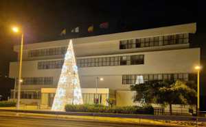 Un árbol de luces de 12 metros de altura ilumina las noches en el Ayuntamiento