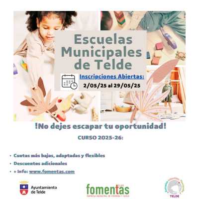 Fomentas recuerda que ya está abierto el plazo de inscripciones y renovaciones a las Escuelas Infantiles para el curso 2025-2026