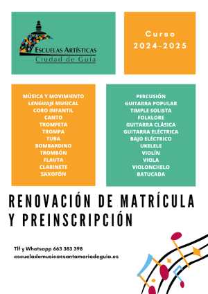 Las Escuelas Artísticas Ciudad de Guía abren este jueves el plazo de renovación de matrícula para el curso 2024/2025 con la novedad del Ensamble Percusivo