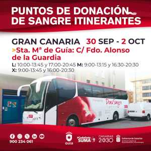 La unidad de donación de sangre estará la próxima semana en Santa María de Guía