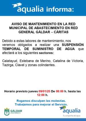 Aqualia informa de un corte temporal del suministro por mantenimiento este jueves en varias zonas de La Montaña