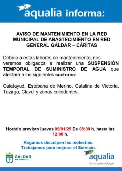 Aqualia informa de un corte temporal del suministro por mantenimiento este jueves en varias zonas de La Montaña