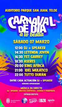 King África, Tutto Durán, Aseres, Yet Garbey, Idel Mulatico y Leyenda Joven ponen el ritmo al Carnaval de Telde este sábado