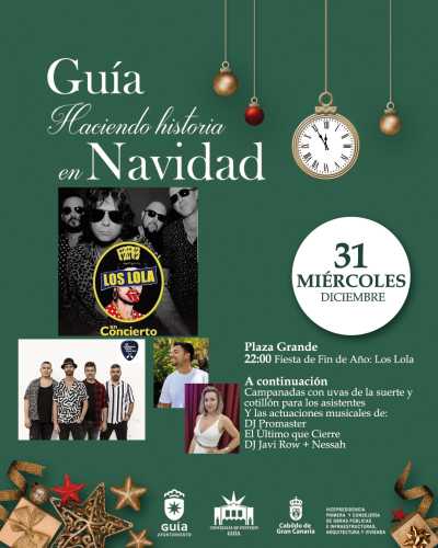 Guía celebra el Fin de Año con Los Lola, uvas y cotillón en la Plaza Grande
