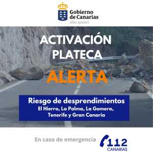 Actualización PLATECA: situación de alerta por riesgo de desprendimientos en las islas occidentales y Gran Canaria
